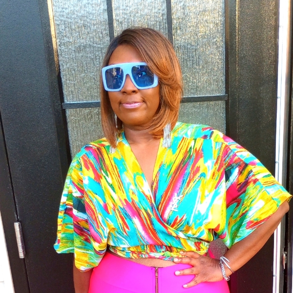 Multicolored Short Sleeve Watercolor Design Plus Size